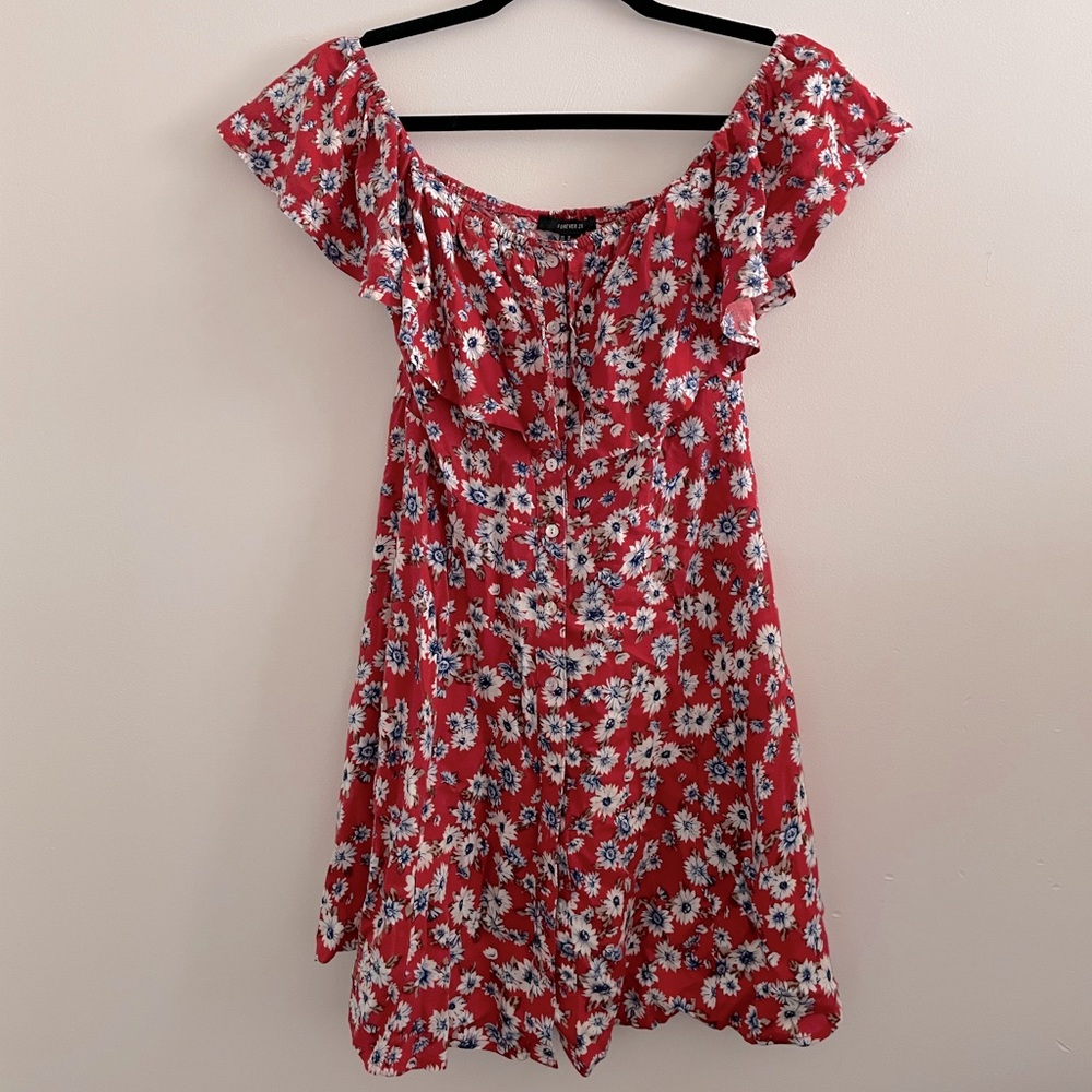 Floral red off the shoulder dress